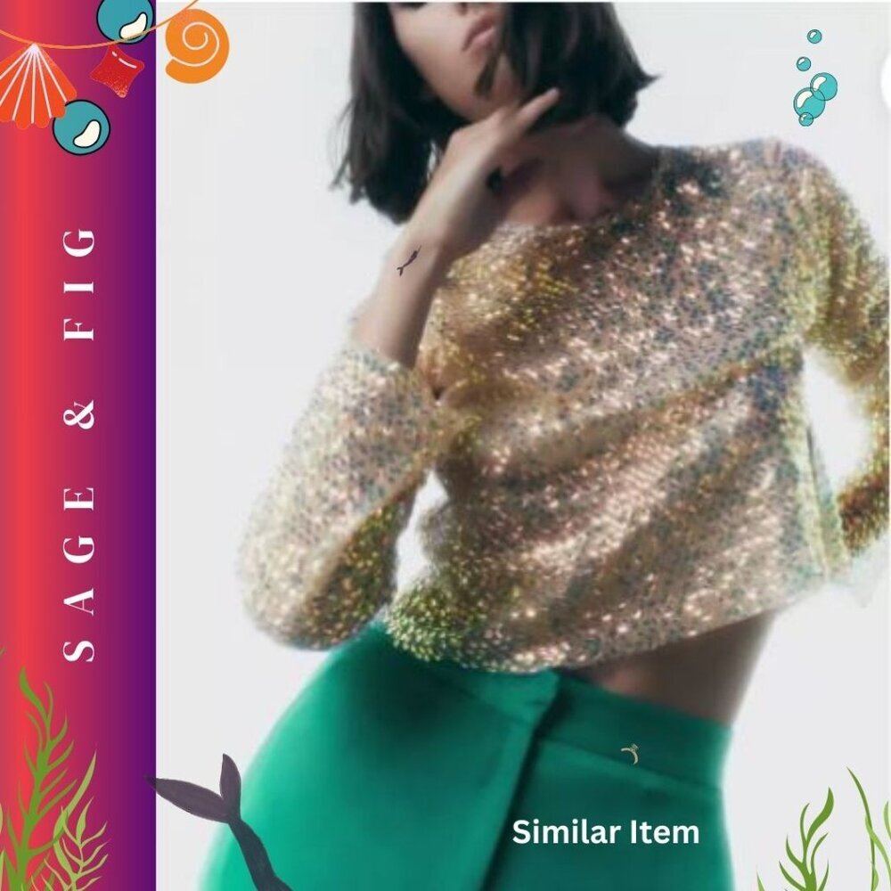 Sage & Fig Beige Sequin Cropped Blouse – Sparkle in Every Season